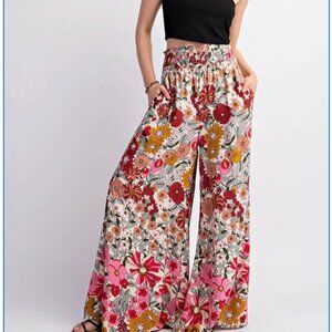 Gigio Flared Wide-Leg Floral Pants Hippie Bohemian Cottagecore Casual twee